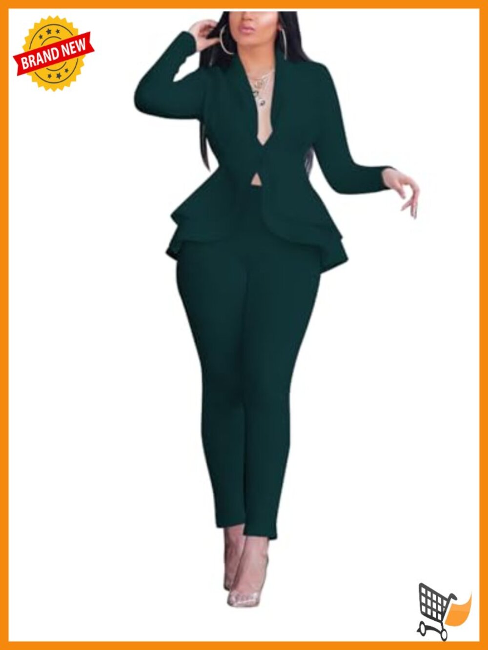 Women's Ruffle Blazer Two Piece Outfit Pants Set Long Sleeve Bodycon Party